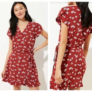 LOFT, size 0P, red romper skirt with flower pattern